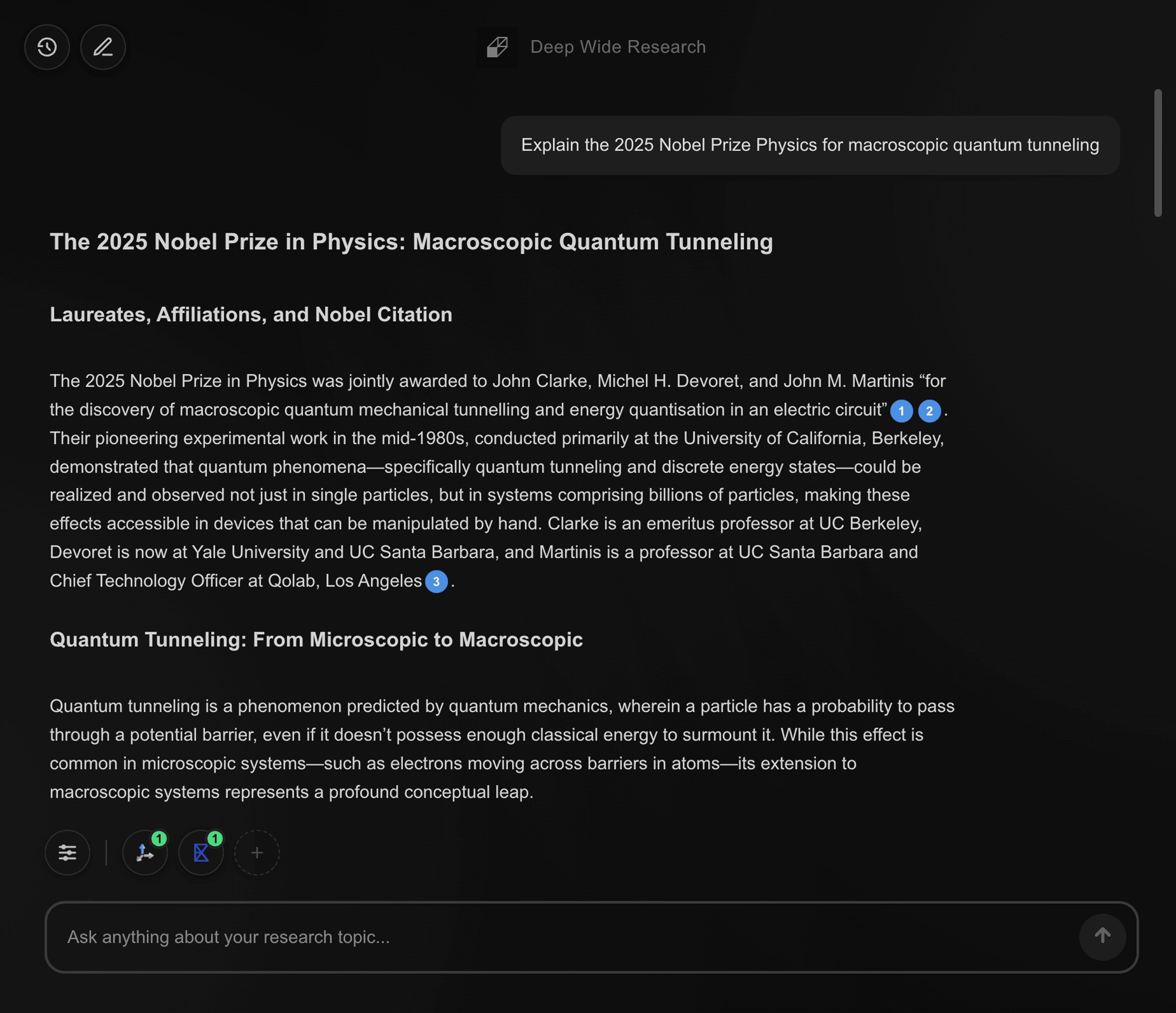 Deep Wide Research Chat Interface